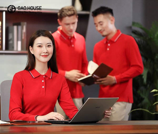 Đồng phục công ty bo viền đỏ, đen cổ và tay áo GUC1980152