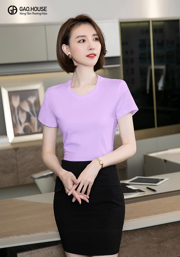 Áo thun đồng phục công ty cổ tròn màu tím GUC1980112