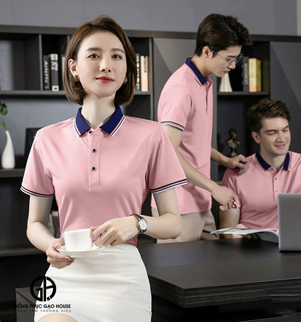 Đồng phục công ty màu Hồng phối dệt