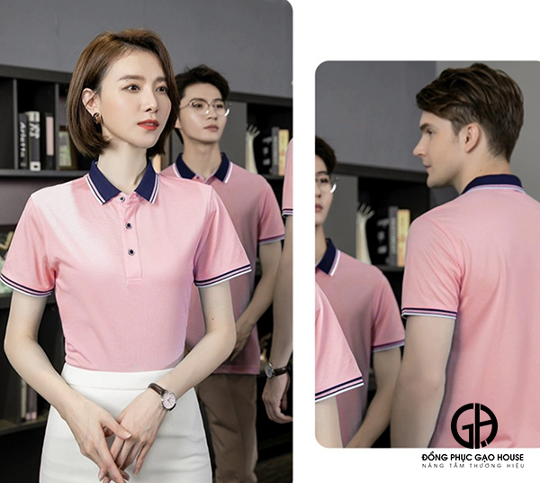 Đồng phục công ty màu Hồng phối dệt
