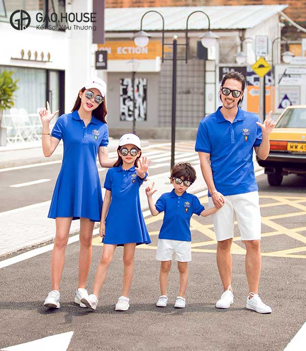 Áo váy gia đình dáng xòe màu xanh dương