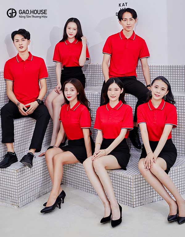 Áo polo đồng phục công ty màu đỏ cổ phối line nhị sắc GU1910045
