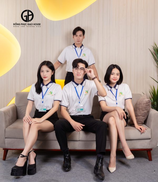 Đồng phục công ty màu trắng phối cổ bo dệt - Hình ảnh 6