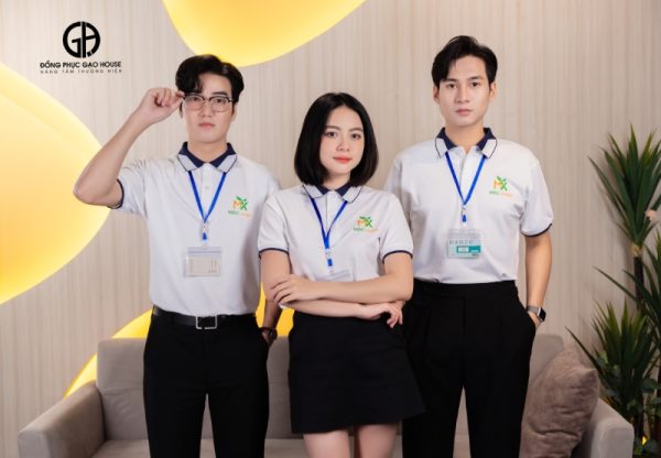 Đồng phục công ty màu trắng phối cổ bo dệt - Hình ảnh 4