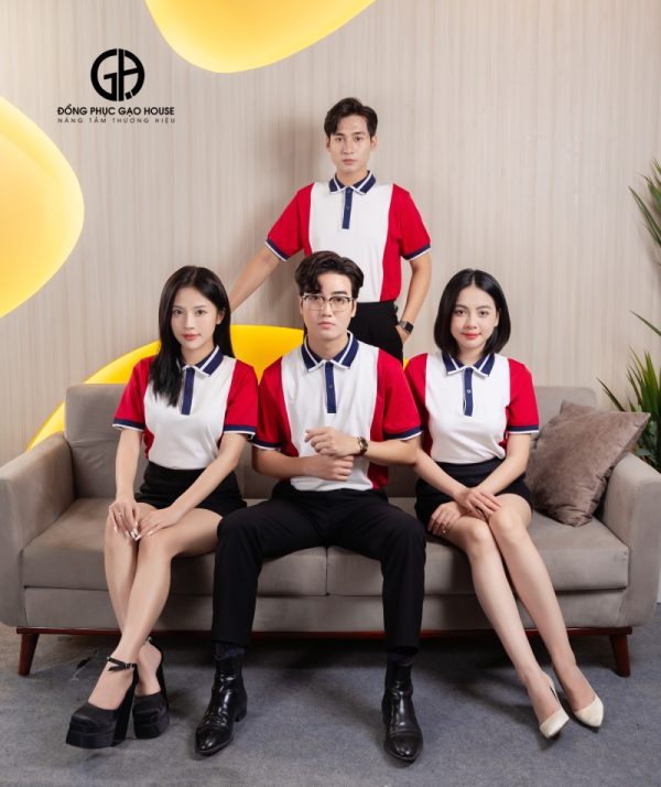 Đồng phục công ty màu trắng phối sườn đỏ tươi - Hình ảnh 5