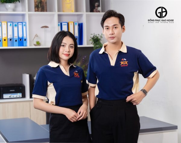 Đồng phục công ty tím than phối cổ be - Hình ảnh 2