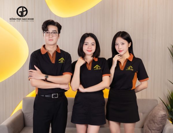 Đồng phục công ty màu đen phối sườn nâu
