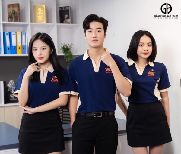 Đồng phục công ty tím than phối cổ be - Hình ảnh 4