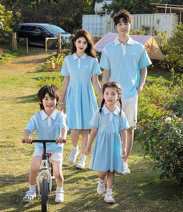 Áo váy gia đình tone màu xanh thiên thanh