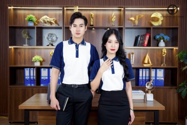 Đồng phục công ty màu trắng phối sườn tím sang trọng - Hình ảnh 3