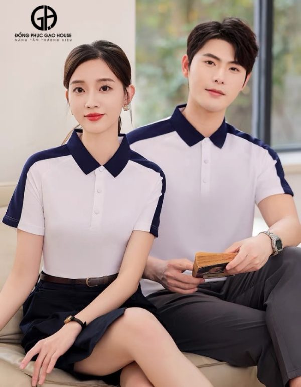 Áo thun công sở màu trắng phối cầu vai màu tím than - Hình ảnh 2
