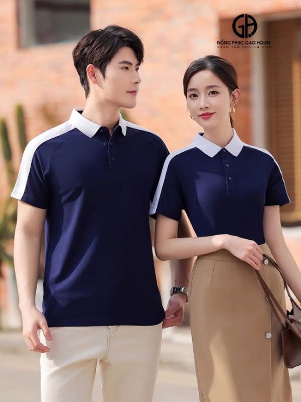 Áo thun công sở tím than phối cầu vai màu trắng