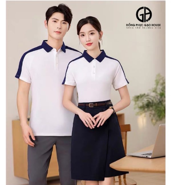 Áo thun công sở màu trắng phối cầu vai màu tím than - Hình ảnh 3