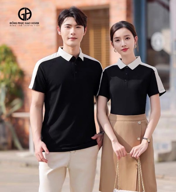 Áo công ty màu đen phối cầu vai trắng sang trọng