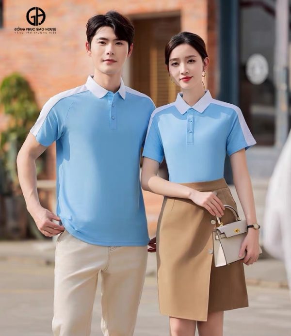 Áo thun đồng phục công ty màu xanh biển phối bo trắng - Hình ảnh 2