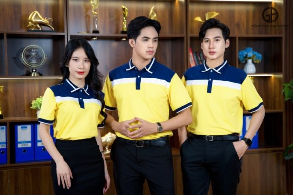 Áo công ty tone vàng phối cổ tím chuyên nghiệp - Hình ảnh 5