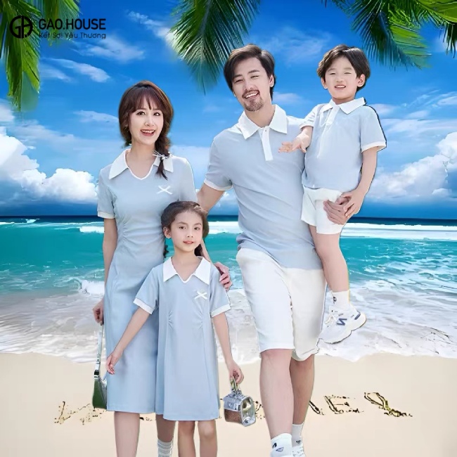 Áo váy gia đình xanh da trời
